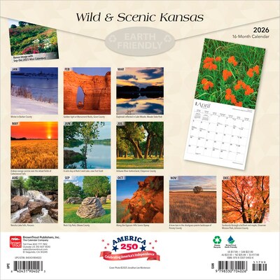 2026 BrownTrout Kansas Wild & Scenic 12 x 12 Monthly Wall Calendar (9798330704026)