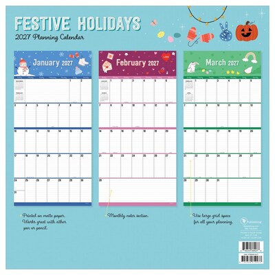 2027 TF Publishing Festive Holiday Themes 12" x 12" Monthly Wall Calendar, Multicolored (27-1146)