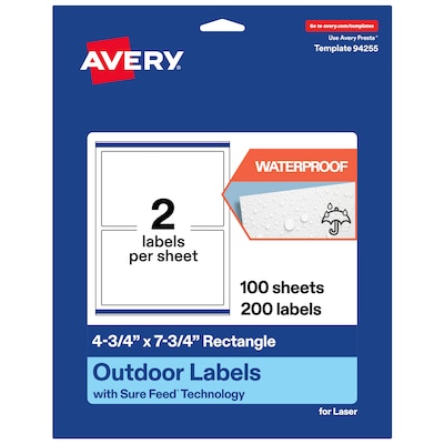 Avery Rectangle Laser Multipurpose Labels, 4.75 x 7.75, White, 200/Box (19479399363)