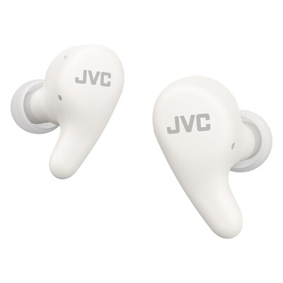 JVC Gumy Premium True Wireless Active Noise Canceling Earbuds with Microphone & Charging Case, Bluetooth, White (HAA23T)