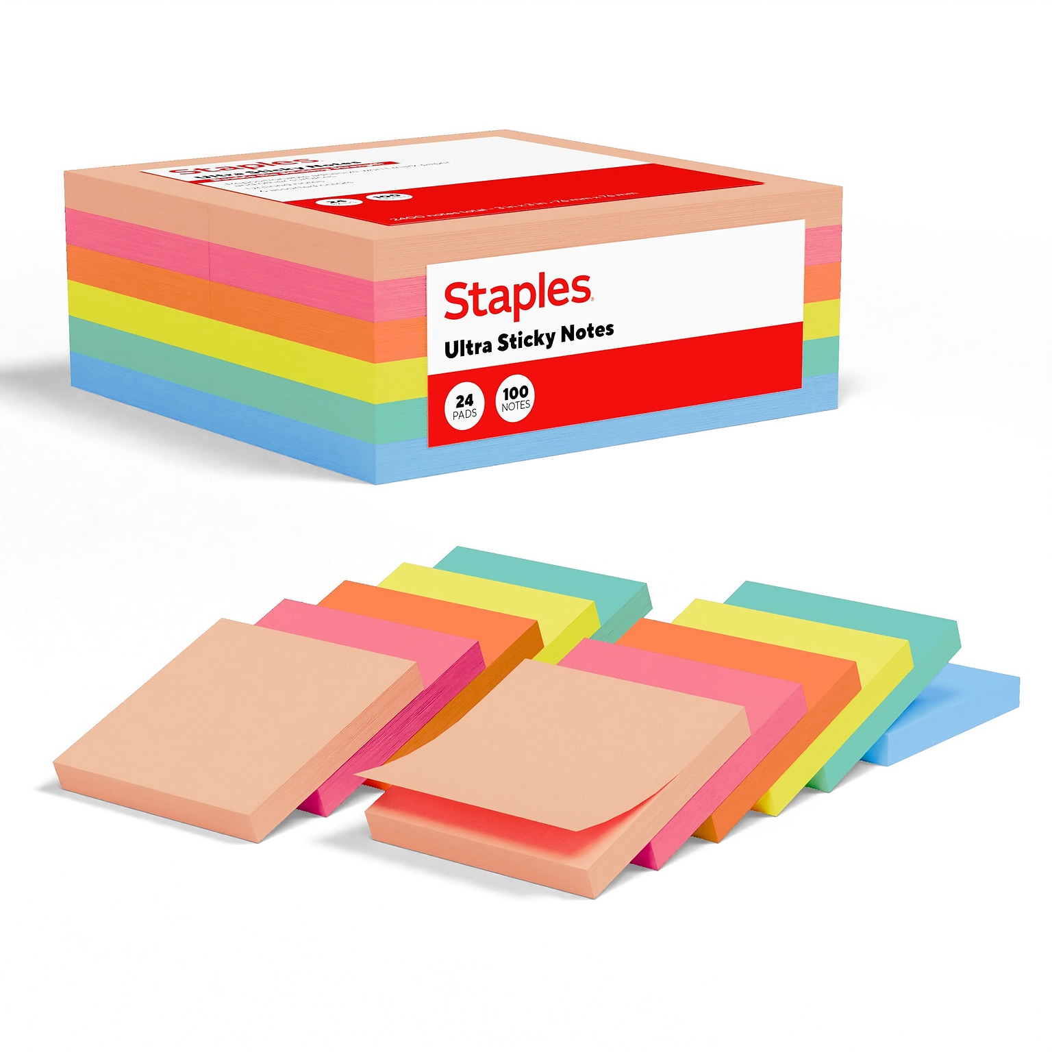 Staples Ultra Sticky Notes, 3 x 3, Golden Hour Collection, 100 Sheets/Pad, 24 Pads/Pack (ST62885)