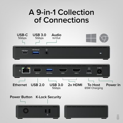 Plugable USB-C Dual HDMI Display Docking Station With 65W Laptop Charging  (UD-MSTH2)