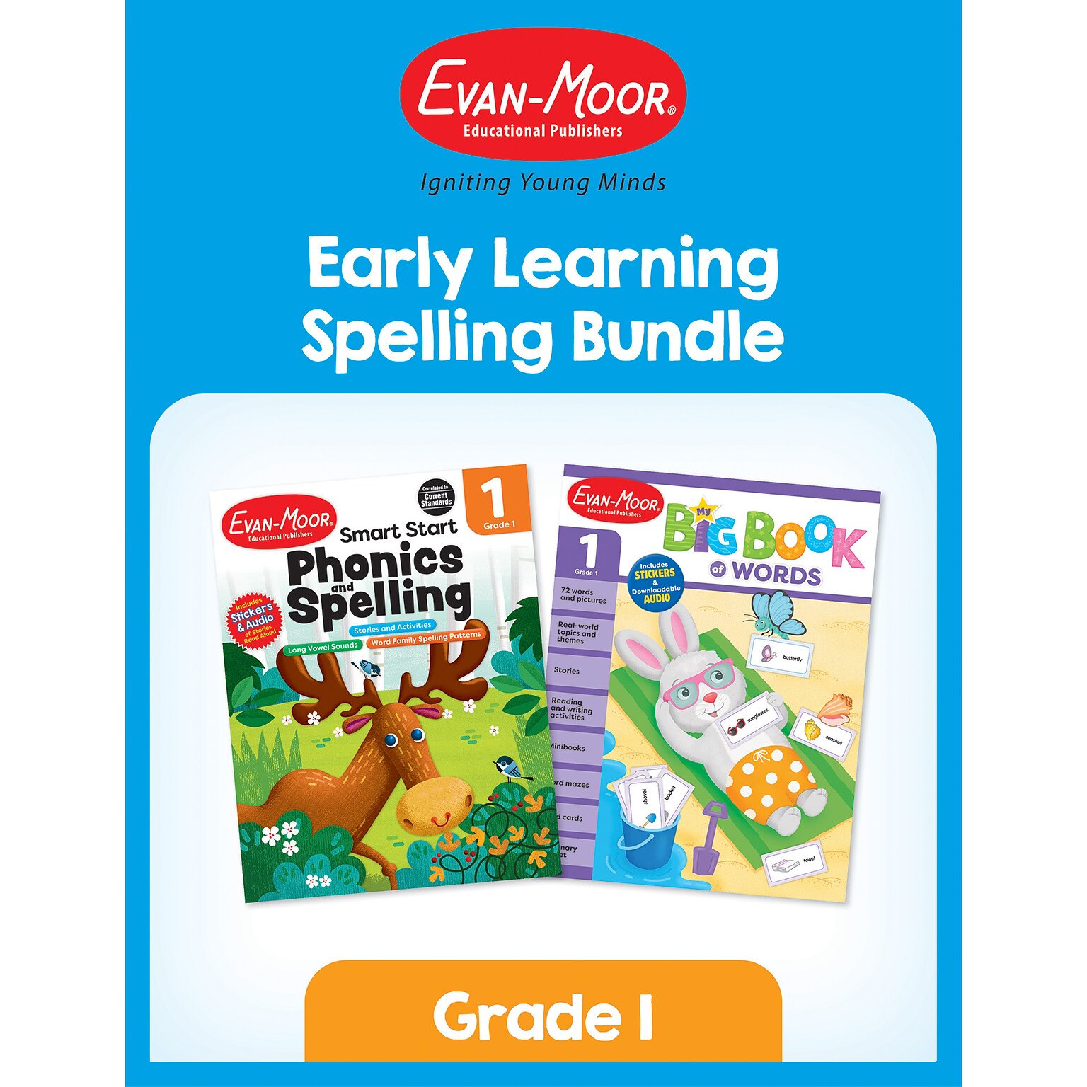 Evan-Moor Early Learning Spelling Activity Book Bundle, Grade 1 Workbook, 2/Set (EMC6276)