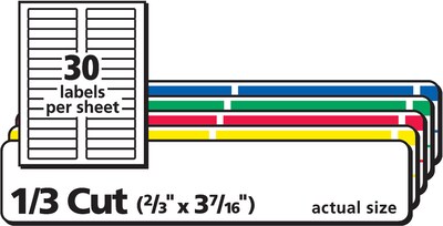 Avery TrueBlock Laser/Inkjet File Folder Labels, 2/3" x 3-7/16", Assorted Colors, 750 Labels/Pack (5266)