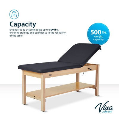 Aristo Wood Physician Adjustable Exam Table with Shelf, 2 Drawer Cabinet, Paper Cutter, Holder, 500lbs. Capacity, Black
