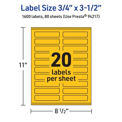 Avery Laser/Inkjet Rectangle Multipurpose Labels, 0.75" x 3.5", Bright Yellow, 1600/Box (94217)