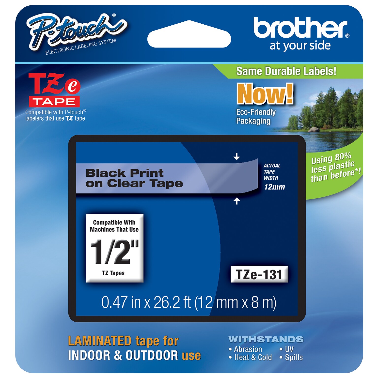 Brother P-touch TZe-131 Laminated Label Maker Tape, 1/2 x 26-2/10, Black on Clear (TZe-131)