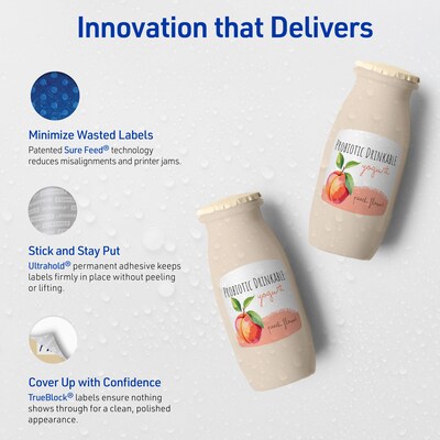 Avery Waterproof Arched Square Laser Multipurpose Labels, 2" x 2-3/16", White, 300/Pack (19479399153)