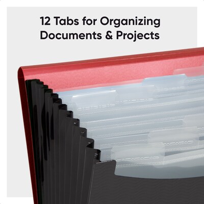 Smead Plastic Accordian File, 12 Pockets, Letter Size, Red/Black (70866)