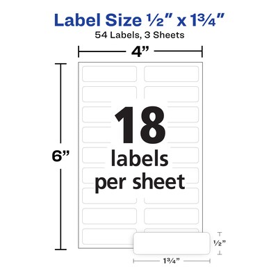 Avery No-Iron Fabric Labels, 1/2" x 1-3/4", White, Non-Printable, 18 Labels/Sheet, 3 Sheets/Pack, 54 Labels/Pack (40720)