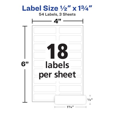 Avery No-Iron Fabric Labels on 4" x 6" Sheets, 1/2" x 1-3/4", White, Non-Printable, 54 Labels/Pack (40720)