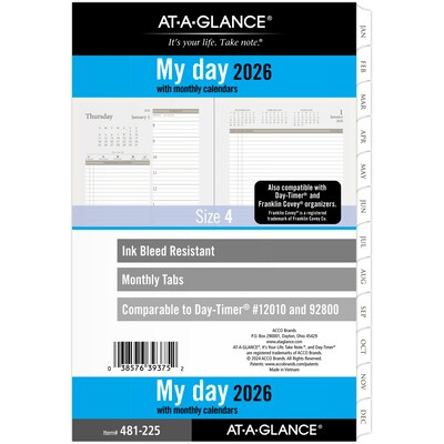2026 AT-A-GLANCE 5.5 x 8.5 Daily & Monthly Refill Pages Pages, White/Brown (481-225-26)