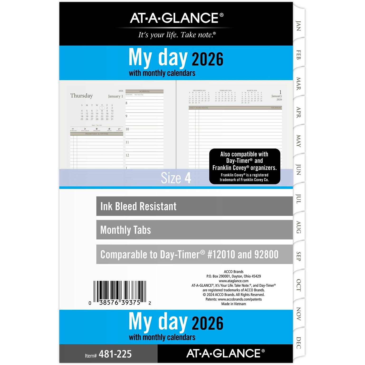 2026 AT-A-GLANCE 5.5 x 8.5 Daily & Monthly Refill Pages Pages, White/Brown (481-225-26)