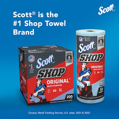 Scott Shop Towels Original, Blue, 55 Towels/Roll, 24 Rolls/Case (75180)