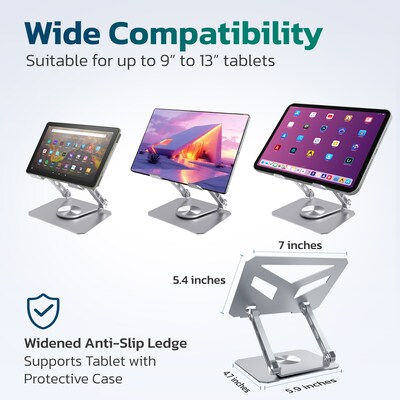 Purely SW60 360° Rotating Base iPad/Tablet Stand and Holder, Silver (PTSSW60)
