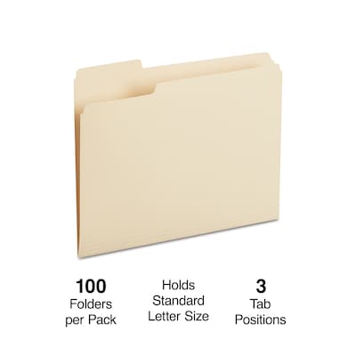 Staples® File Folders, 1/3 Cut Tab, Letter Size, Manila, 100/Box (TR116749)