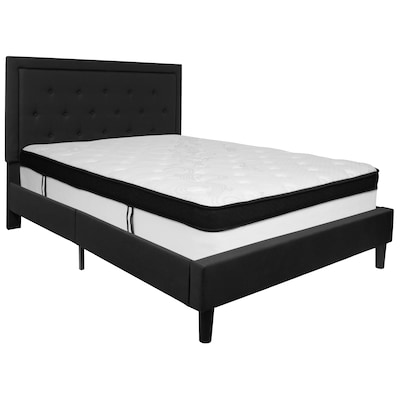 Flash Furniture Roxbury Tufted Upholstered Platform Bed in Black Fabric with Memory Foam Mattress, Q