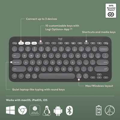 Logitech Pebble 2 Wireless Ergonomic Keyboard and Optical Mouse Combo for Mac, Tonal White (920-012201)