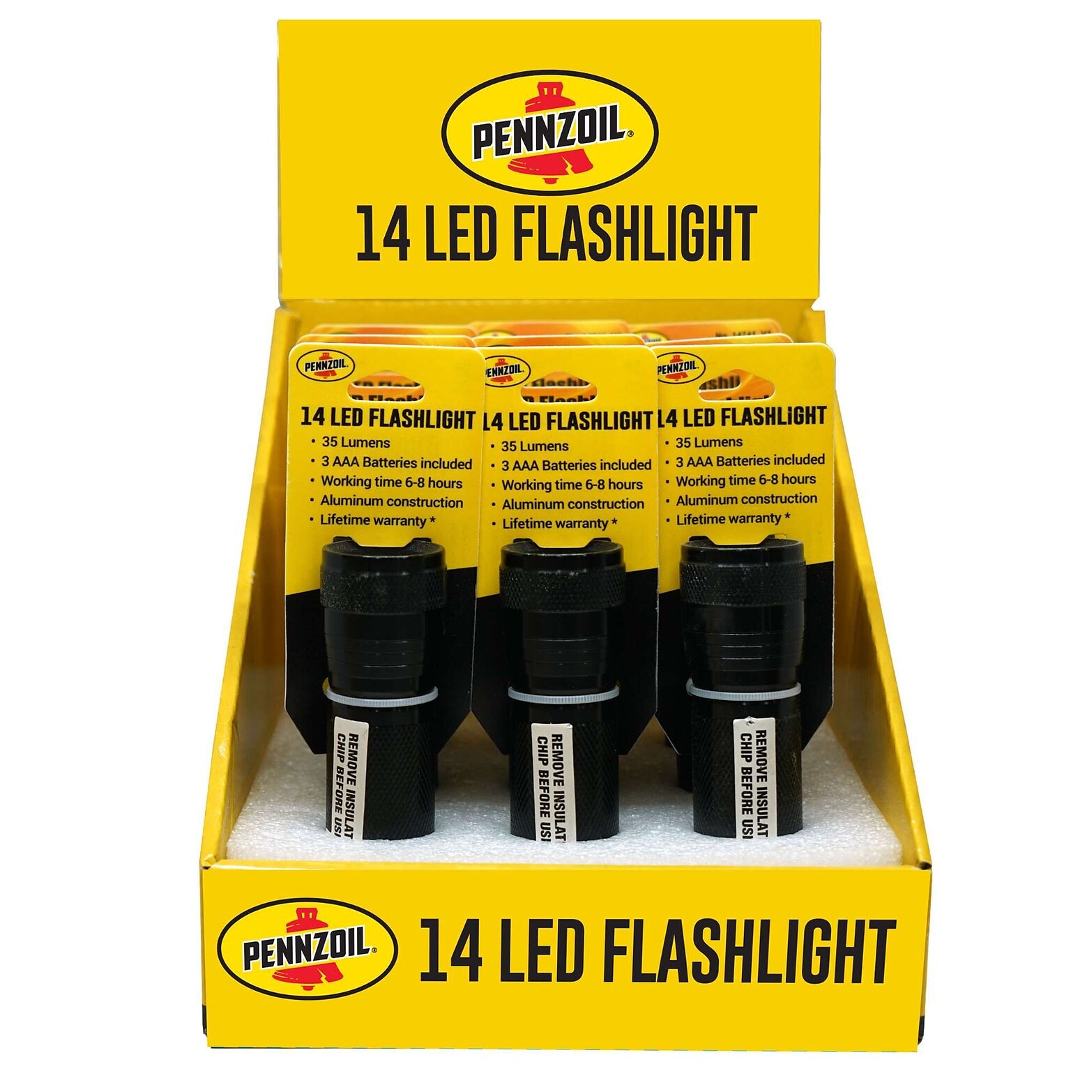 Pennzoil 14 LED Flashlight, 35 Lumens, 12/Pack, 4 Packs/Carton (14741)