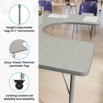 Flash Furniture Wren Horseshoe Activity Table, 66" x 60", Height Adjustable, Light Gray Top/Silver Frame (XUA6066HRSLGTAC)