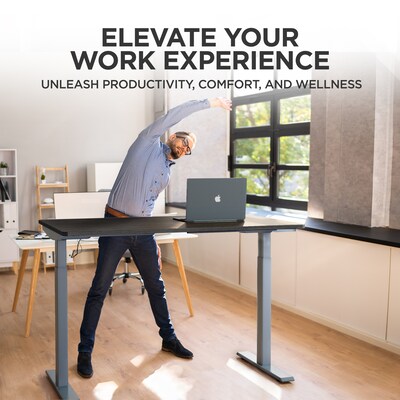 Uncaged Ergonomics Rise Up 24"-49"H Electric Adjustable Height Standing Desk with Black Bamboo Desktop (Rugbk)