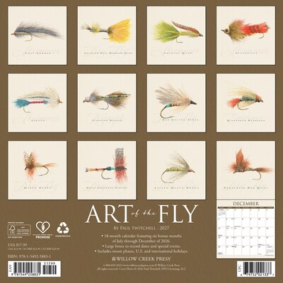 2027 Willow Creek Art of the Fly 12 x 12 Monthly Wall Calendar, Assorted Colors (58831)