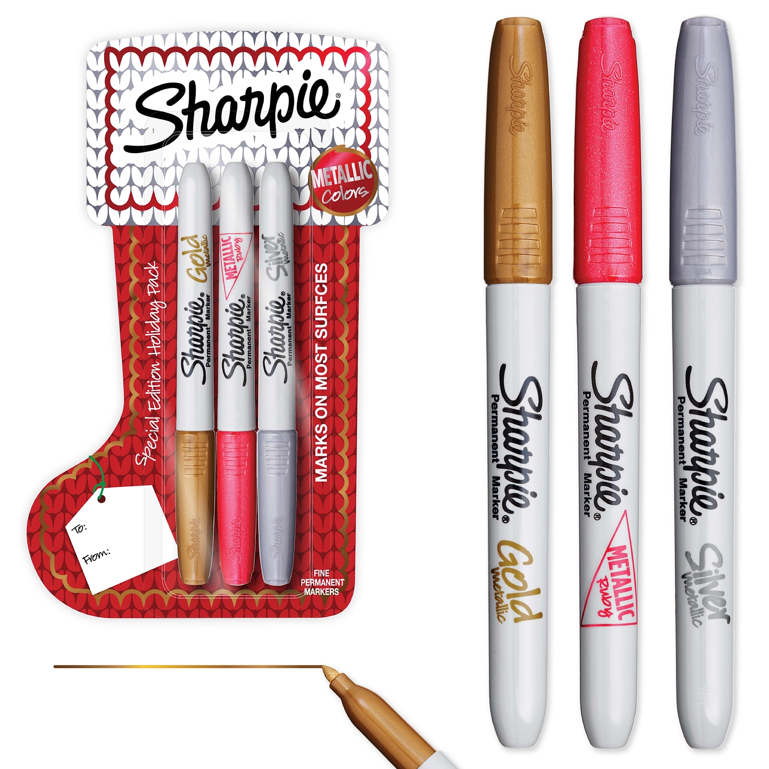 Sharpie Permanent Markers, Fine Point, Metallic, 3/Pack (2237104)
