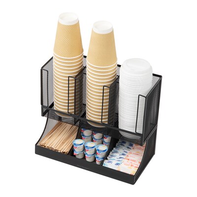 Mind Reader 6 Compartment Metal Coffee Cup and Condiment Organizer, Black (UPMESH-BLK)