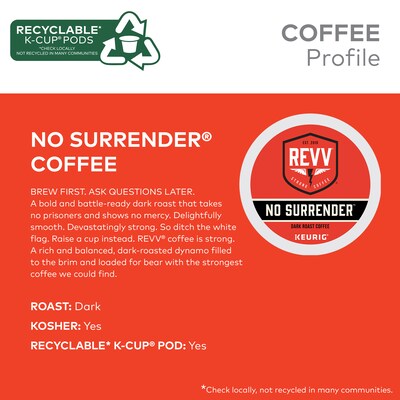 Revv Coffee No Surrender Coffee Keurig® K-Cup® Pods, Dark Roast, 24/Box (6873)