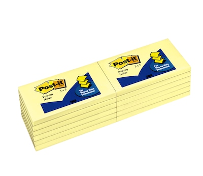 Post-it Pop-up Notes, 3" x 5", Canary Collection, 100 Sheet/Pad, 12 Pads/Pack (R350-YW)