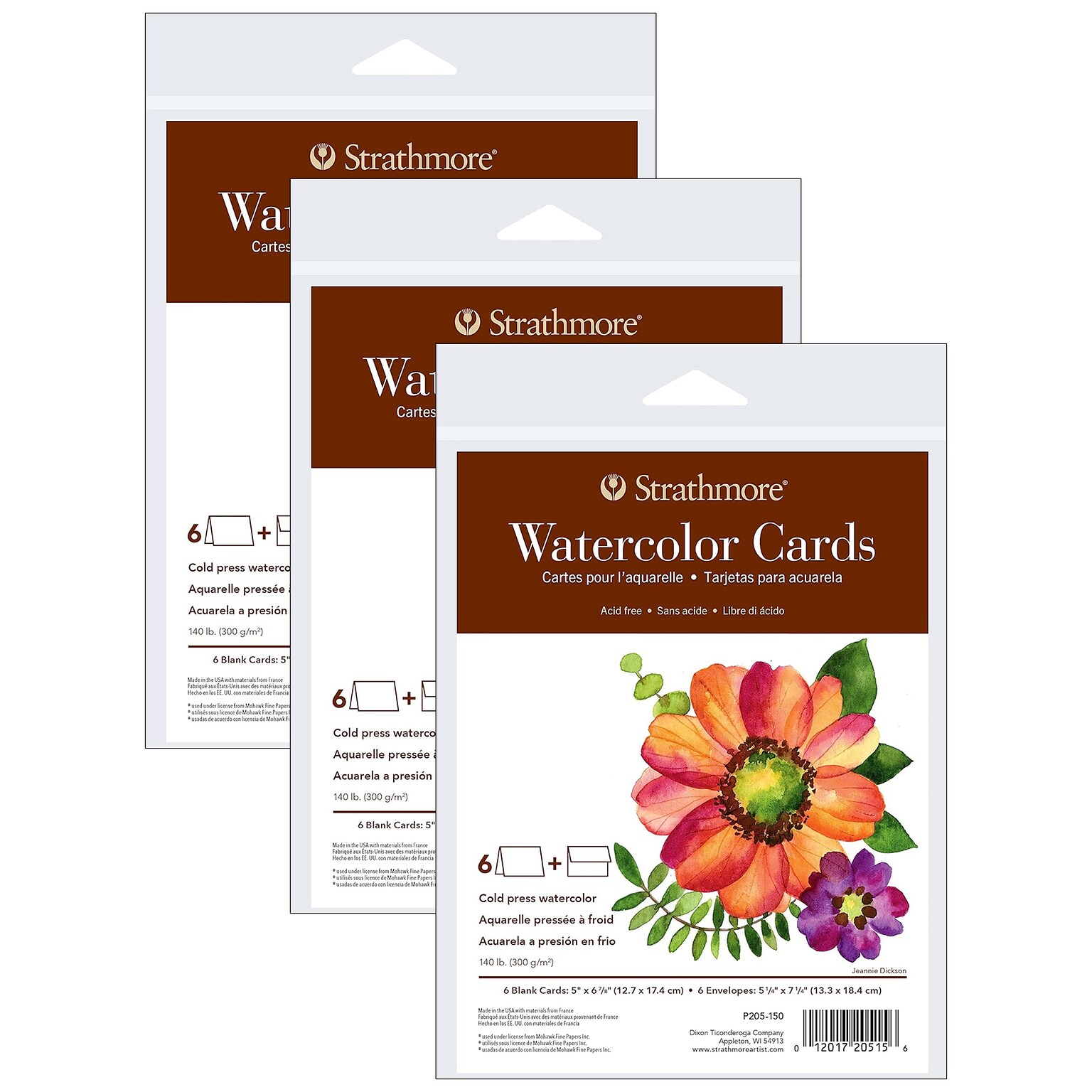 Strathmore 400 Series Watercolor Cards & Envelopes, 6.875 x 5, White, 6/Pack, 3 Packs/Bundle (STTP205150-3)