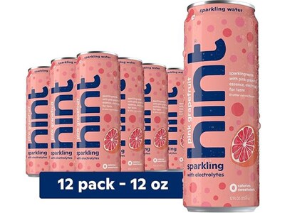 Hint Pink Grapefruit Sparkling Water with Electrolytes, 12 fl. oz., 12 Cans/Carton (HINT-PGCAN-E)