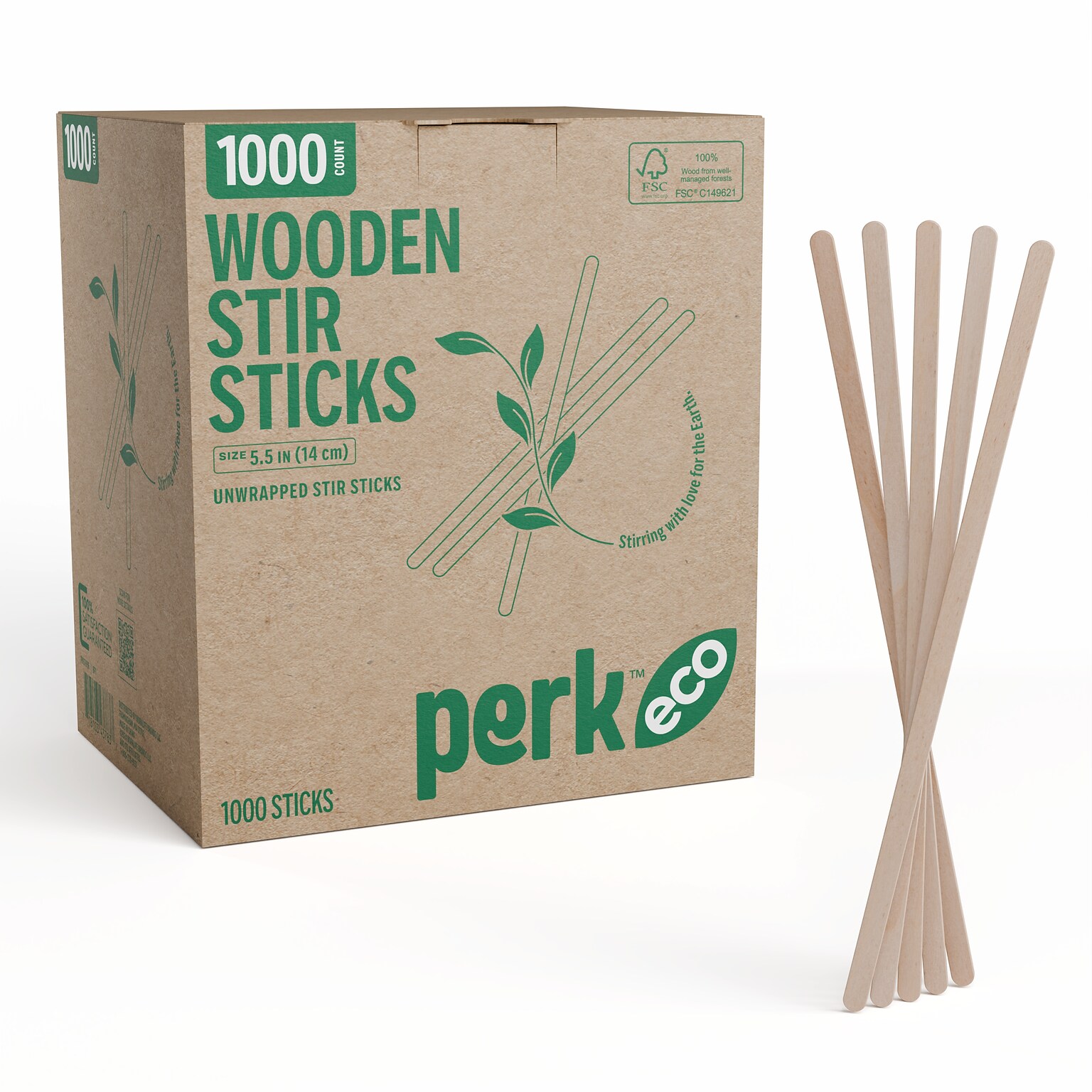 Perk™ Eco Wooden Stirrer, 5.5, 1000/Pack (PK61996)