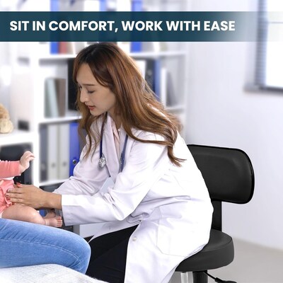 Viva Comfort Armless Vinyl Medical and Lab Stool with Lumbar Support, Black (ADI910-03-BLK-MK)