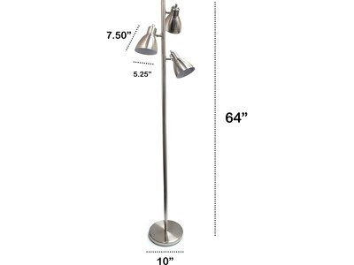 Creekwood Home Essentix 64" Brushed Nickel Floor Lamp with Cone Shades (CWF-3003-BN)
