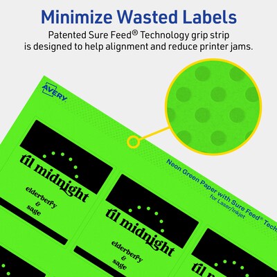 Avery Laser/Inkjet Multipurpose Square Labels, 2.5" x 2.5", Neon Green, 720/Box (94104)