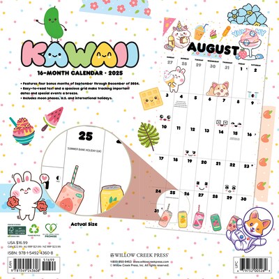 2025 Willow Creek Kawaii 12 x 12 Monthly Wall Calendar (43608)