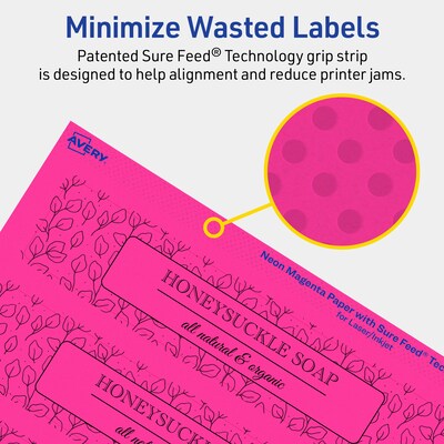 Avery Laser/Inkjet Rectangle Multipurpose Labels, 1.5" x 7.5", Neon Magenta, 50/Pack (94231)