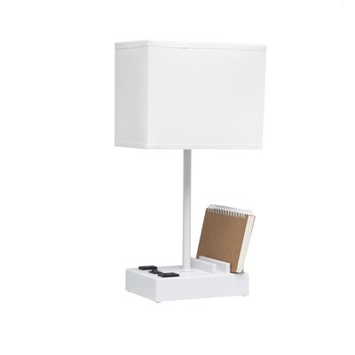 Simple Designs Rectangular Multi-Use 1 Light 15.3" LED Table Lamp with 2 USB Ports and Charging Outlet, White (LT1110-WOW)