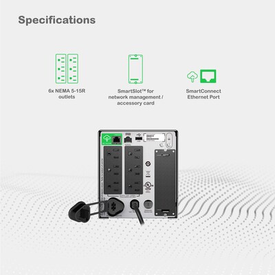 APC Series 750VA UPS with APC SmartConnect, 6-Outlets, Black (SMT750C)