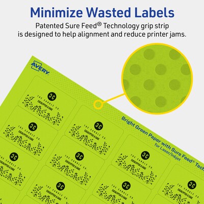 Avery Rectangle Multipurpose Labels, 1.25" x 1.75", Bright Green, 320/Pack (94226)
