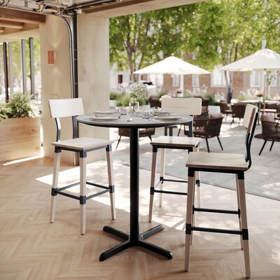 Flash Furniture Acadia 36 Round Wooden Dining Table with X-Base, Gray Faux Concrete/Black Base (STRD36CGT3030B)