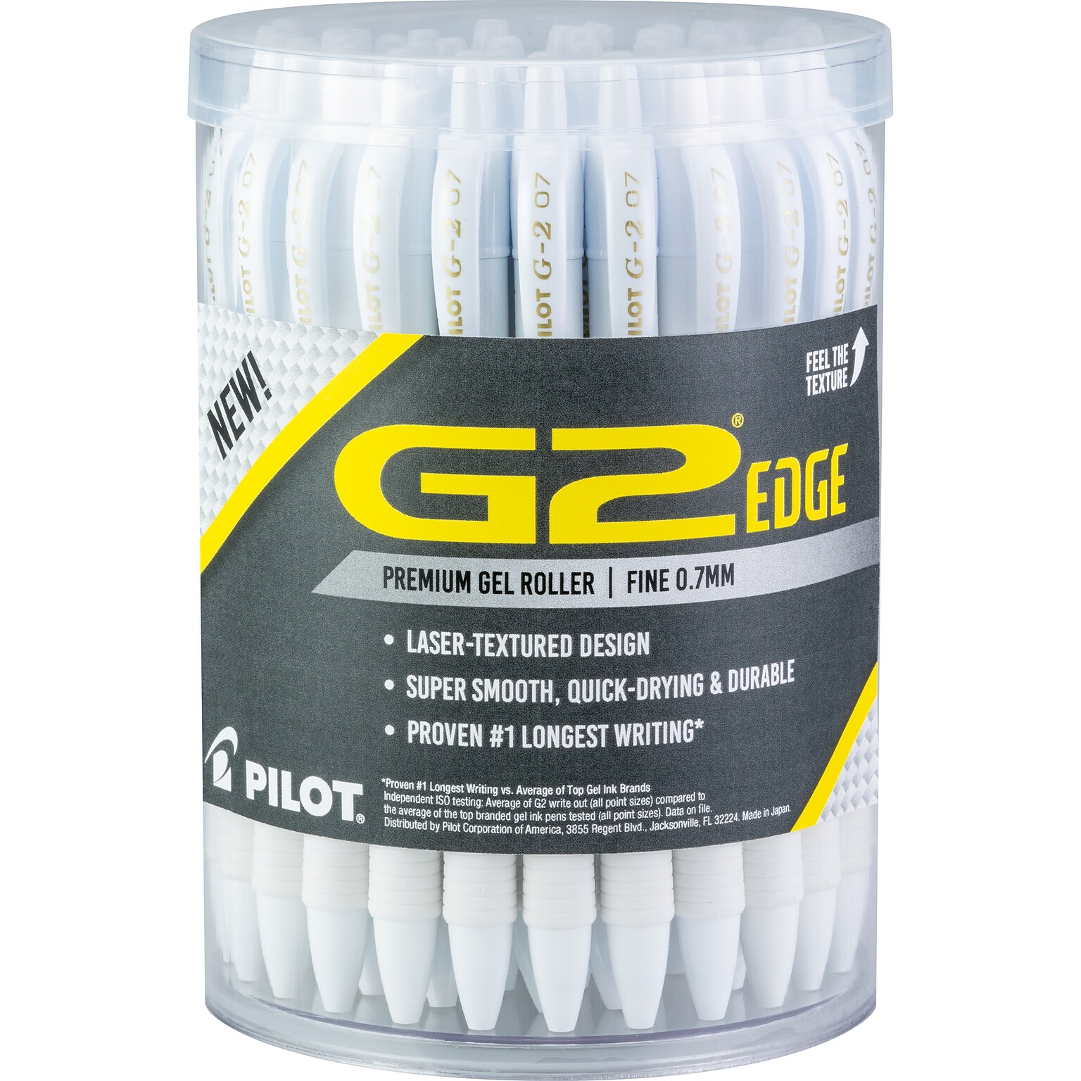 Pilot G2 Edge White Retractable Gel Pen, Fine Point, 0.7mm, Black Ink, 36 Pack (1411)