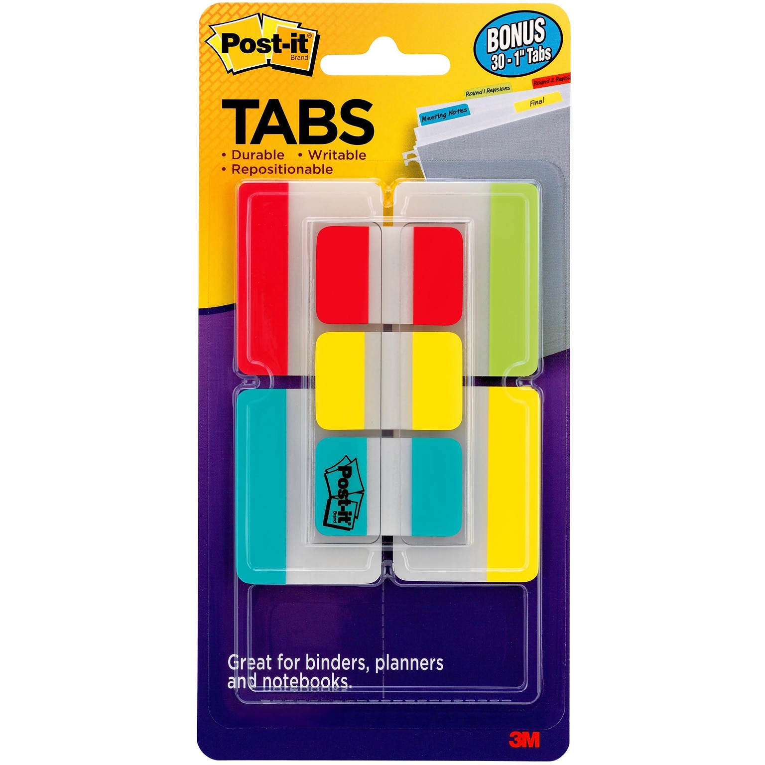Post-it® Tabs Value Pack, 1 Wide and 2 Wide, Assorted Colors, 114 Tabs/Pack (686-VAD2)
