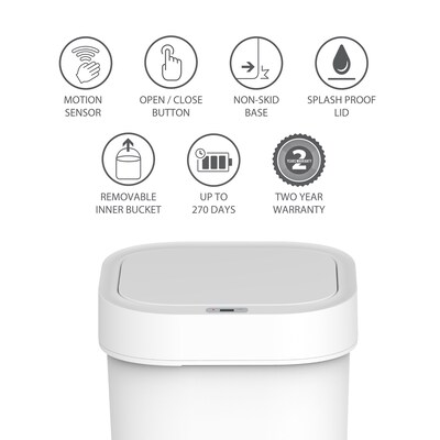 Nine Stars Plastic Motion Sensor Trash Can, 13.2 Gallon, White (DZT-50-44S)