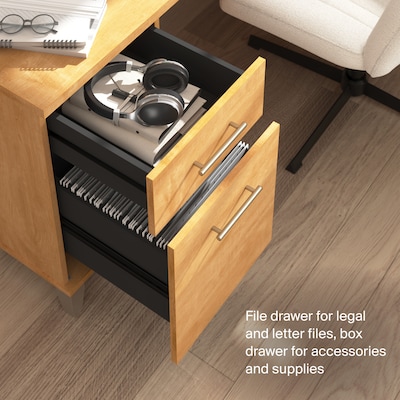 Bush Home Somerset 60" W L Shaped Office Desk with Storage, Maple Cross (WC81430K)