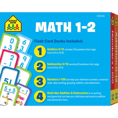 School Zone Math 1-2 Flash Card, 4/Pack (SZP04046)