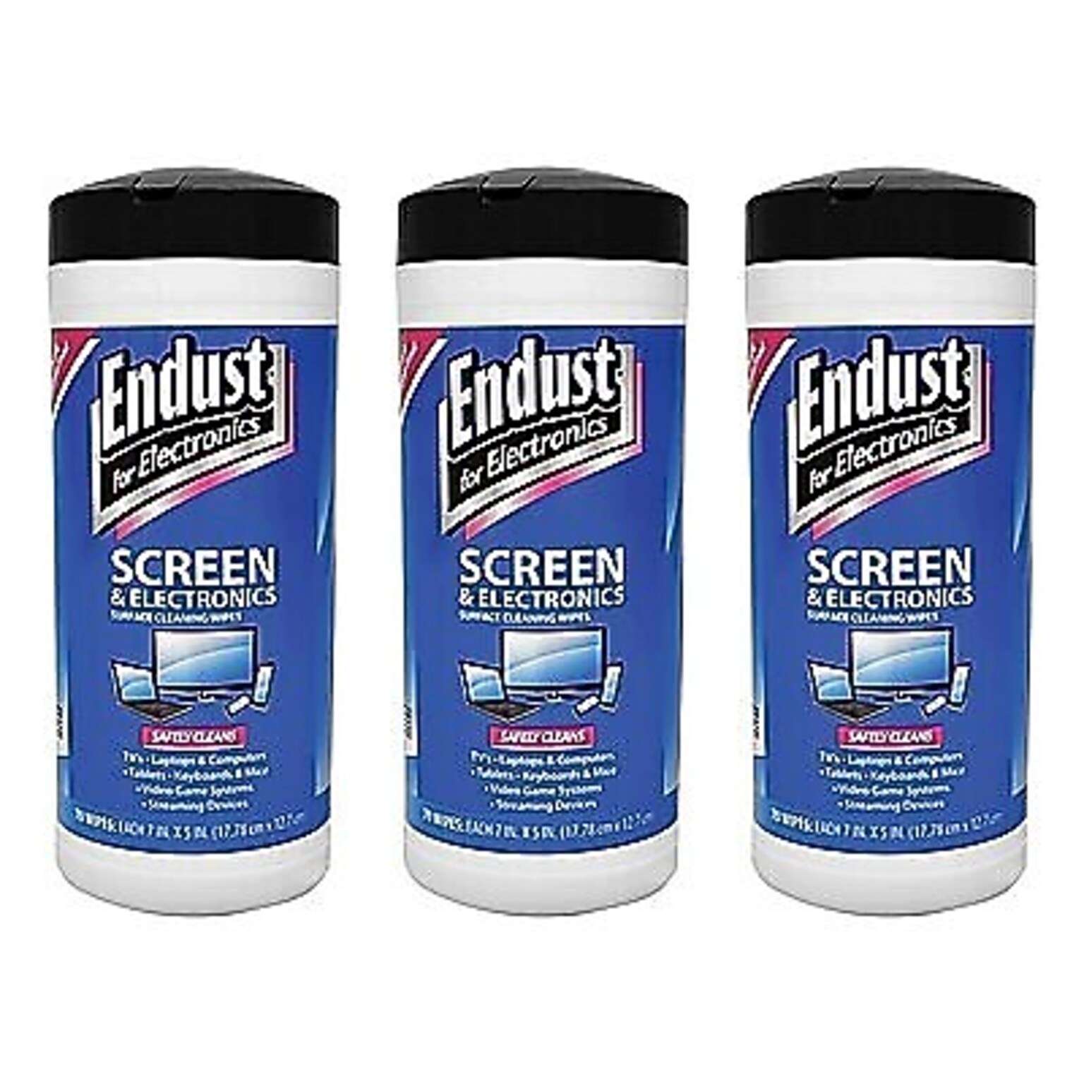 Endust for Electronics Screen and Electronic Surfaces Cleaning Wipes, 70-Count, 3/Pack (KITNOZ115063PK)