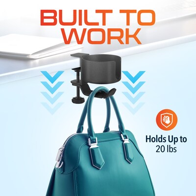 Delton H22 Under Desk Cup Holder and Desk Hook for Headphones, Black (DHSCH22)