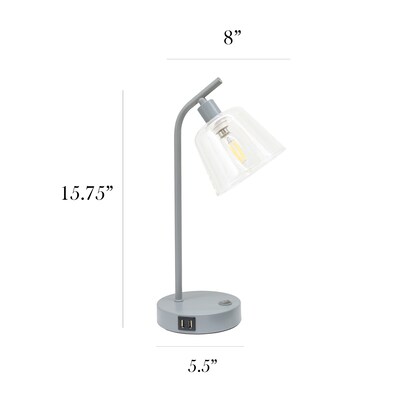 Simple Designs Sleek Essentials LED Desk Lamp, 15.75", with USB Ports, Gray (LD1074-GRY)